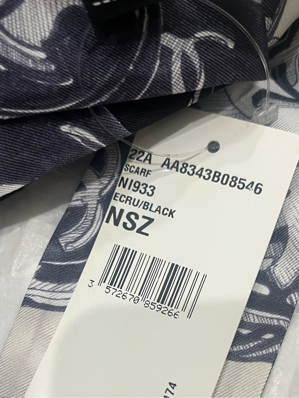CHANEL Ecru and Black Silk Scarf with CC Motif - Picture 3 of 3